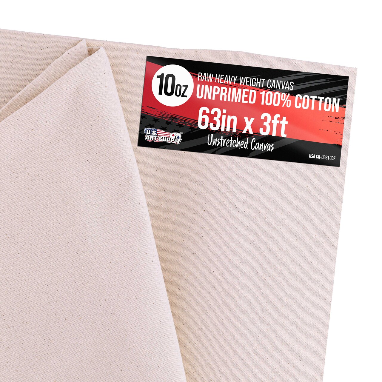 U.S. Art Supply 10-Ounce Unprimed Canvas Roll, 63" Wide x 3' Long (1 Yard) - 100% Cotton, Woven, Acid-Free - Unstretched Canvas Rolls for Painting, Murals, & DIY Crafts